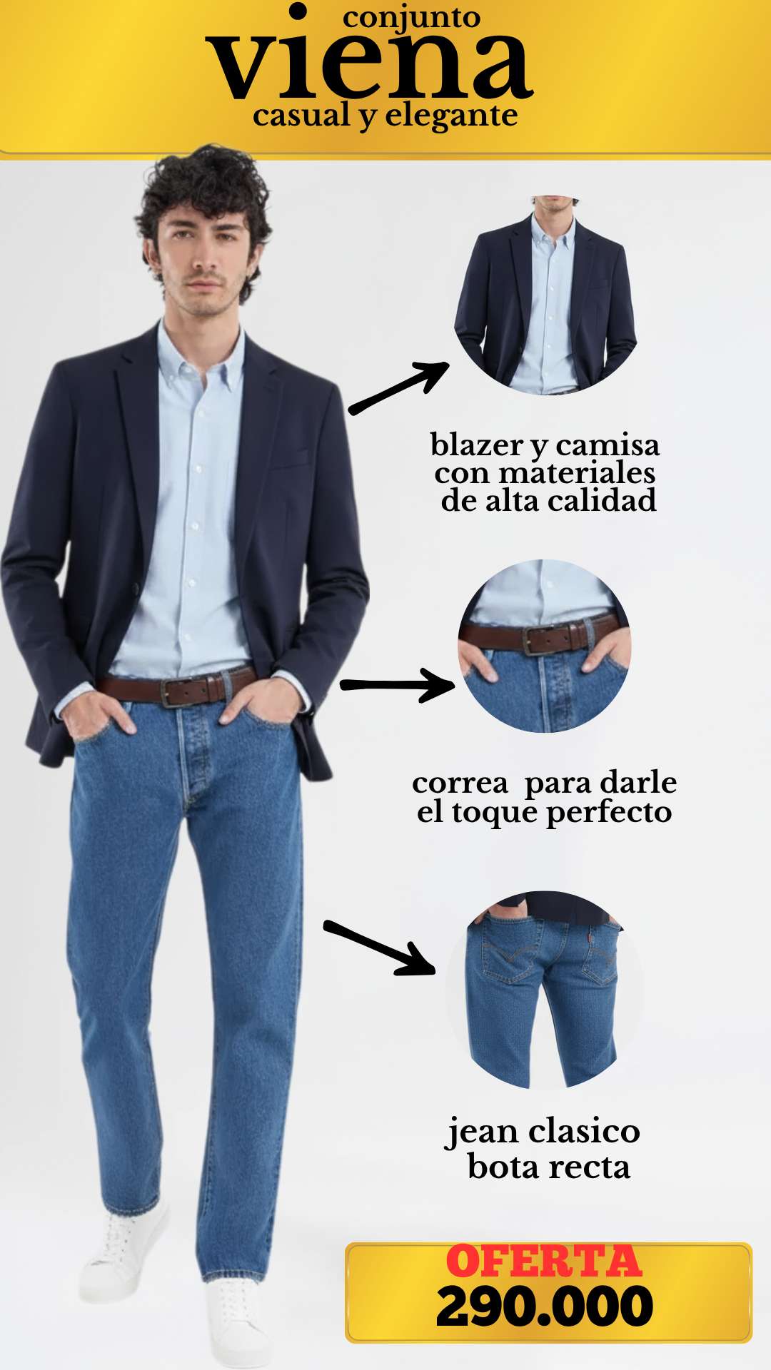 blazer, camisa, jean y correa
